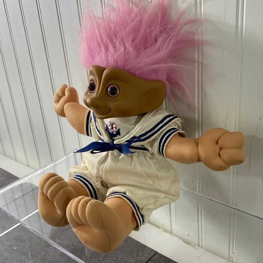 Vintage 80s 1991 Treasure Trolls Troll‎ Doll Pink Hair Haunted Look Sailor Girl